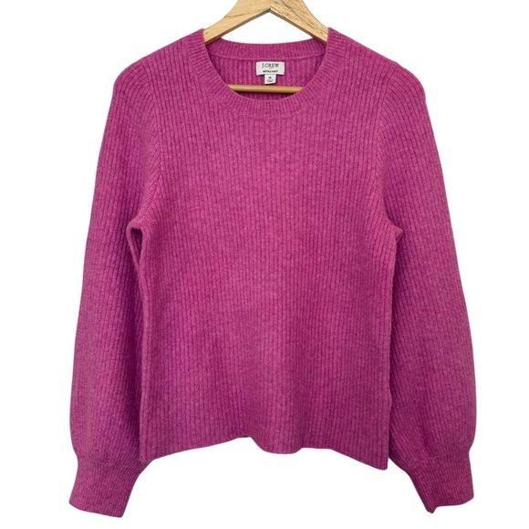 J. Crew Factory Pink Ribbed puff sleeve sweater in extra soft yarn Wool blend M - Picture 4 of 16